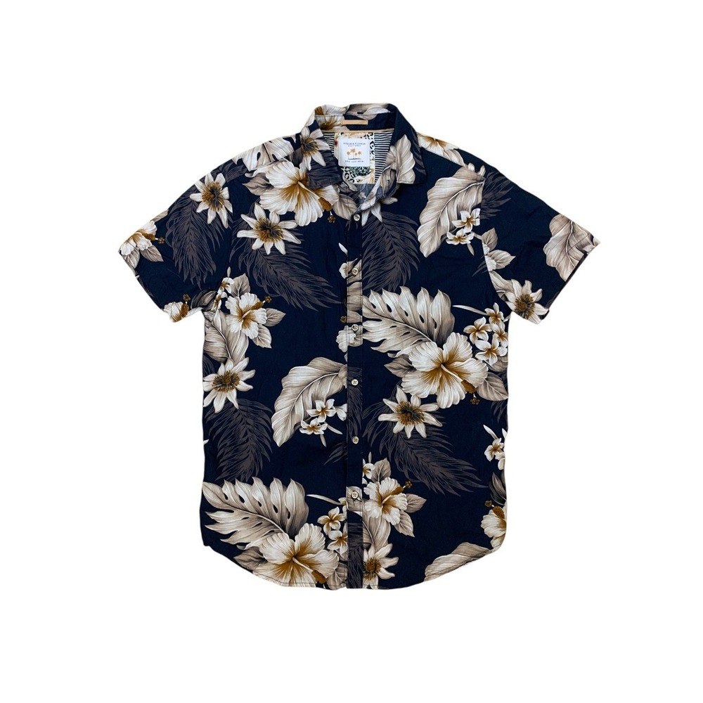 Denim & Flower Ricky Singh Navy Hawaiian Floral Camp Collar Button Up Shirt‎ M